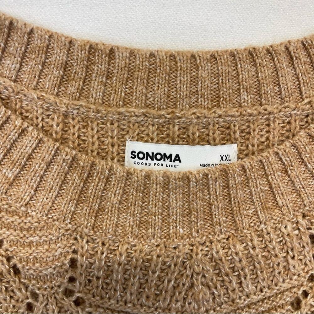 Sonoma Womens XXL Chunky Knit Sweater Tan Diamond Stitch Oversized Crewneck - Picture 5 of 7